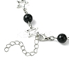 Star Alloy & Round Natural Eyeless Obsidian Link Chain Necklaces for Women NJEW-JN05135-5