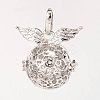 Eco-Friendly Rack Plating Brass Hollow Round with Wing Cage Pendants KK-M180-08P-NR-1