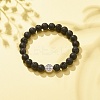 Natural Lava Rock Stretch Bracelet with Alloy Cross Coin BJEW-JB08192-03-2