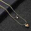304 Stainless Steel Heart Pendant Double Layered Necklaces for Women NJEW-Z091-01G-1