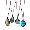 Nuggets Natural Labradorite Pendant Adjustable Cord Necklaces FS-WG568C8-01-4