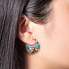 Flat Round 304 Stainless Steel Millefiori Glass Hoop Earrings FS-WG56358-01-2