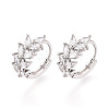 Brass Micro Pave Cubic Zirconia Leaf Hoop Earrings EJEW-T048-41B-P-1