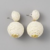 Raffia Grass Round Ball Dangle Stud Earrings EJEW-WH0009-71A-1