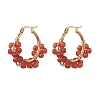 3 Pairs Flower Brass Natural Gemstone Hoop Earrings EJEW-TA00781-3