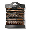 5Pcs 5 Style Adjustable Braided Imitation Leather Cord Bracelet Set with Waxed Cord for Men BJEW-F458-03-6