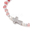 Dyed Natural Malaysia Jade Rondelle & Cultured Freshwater Pearl Beaded Stretch Bracelets BJEW-JB13380-01-3