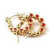 Ion Plating(IP) 304 Stainless Steel Round Beads Wrap Hoop Earrings with Enamel for Women EJEW-G293-16A-G-3
