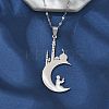 201 Stainless Steel Hollow Moon with Castle and Prayer Pendant Necklaces for Ramadan & Eid Mubarak NJEW-D318-05P-1