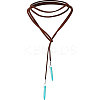 Bohemian Alloy & Synthetic Turquoise Pointed Bullet Shaped Pendant PU Leather Cord Lariat Necklaces FS-WG48C4B-01-1