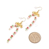 Glass Christmas Candy Cane with Alloy Bowknot Dangle Earrings EJEW-JE04971-02-4