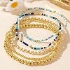 5Pcs 5 Styles Round Brass & Column Glass Seed Beads Stretch Bracelets YH8018-2-1