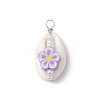 Natural Cowrie Shell & Handmade Polymer Clay Copper Wire Wrapped Pendants PALLOY-JF03818-01-3