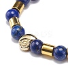 4Pcs 4 Style Natural Lava Rock & Lapis Lazuli(Dyed) & Synthetic Hematite Stretch Bracelets Set with Alloy Shell Beaded BJEW-JB08738-9
