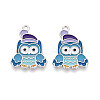 Rack Plating Alloy Enamel Owl Pendants ENAM-T024-72A-P-1