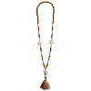 Bohemian White Resin Imitation Turquoise & Wood Beaded Mala Necklaces with Jute Cord Tassel FS-WG73E7D-01-3