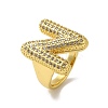 Letter Brass Micro Pave Clear Cubic Zirconia Open Cuff Ring for Women RJEW-N046-03N-G-1