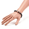 Synthetic Black Stone Round Beaded Stretch Bracelet with Brass Lion BJEW-JB07864-01-5