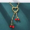 Heart & Cherry Brass Red Enamel Pendant Necklaces for Women NJEW-G162-02G-3