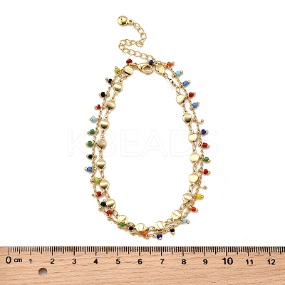 Bohemian Brass & Colorful Glass Seed Beads Double Layer Anklets AJEW-Z046-04G-1