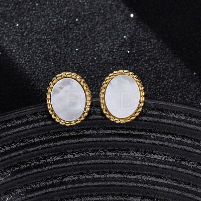 304 Stainless Steel Natural White Shell Stud Earrings EJEW-Z103-02G-02-1
