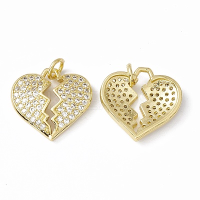 Rack Plating Brass Micro Pave Clear Cubic Zirconia Pendants ZIRC-C041-07G-1