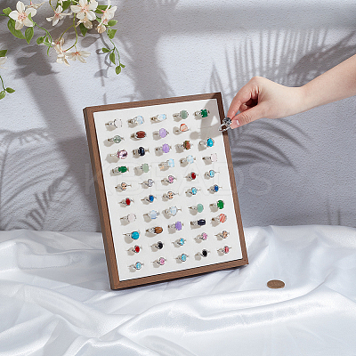 50-Slot Wooden Photo Frame Earring Organizer Display Stands with Velvet Mat ODIS-SC0001-10-1