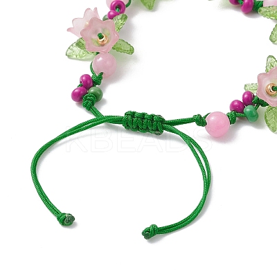 2Pcs Flower Acrylic & MIYUKI Seed Beads & Natural Carnelian & Yellow Jade Bracelets BJEW-MZ00221-1