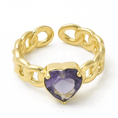 Cubic Zirconia Heart Open Cuff Ring RJEW-H120-10G-1