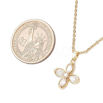Flower Brass Pave Clear Cubic Zirconia Pendant Necklaces NJEW-JN05286-1
