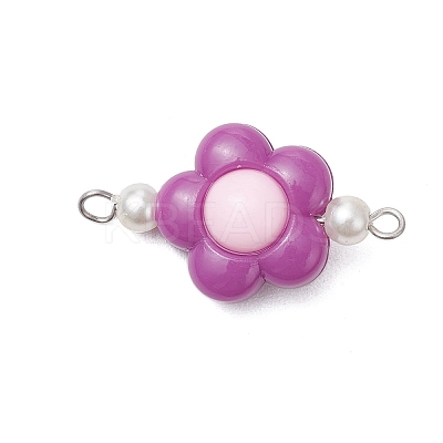 Two Tone Opaque Acrylic & Glass Pearl Flower Connector Charms PALLOY-JF03484-02-1