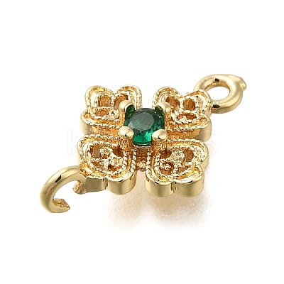 Brass Green Cubic Zirconia Clover Connector Charms LS-KK-Q048-12G-1