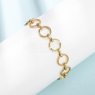 304 Stainless Steel Round Ring Link Chain Bracelets for Women BJEW-F536-02G-1
