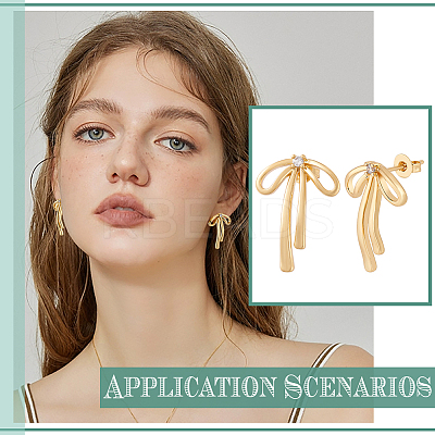 4 Pairs Brass with Cubic Zirconia Stud Earrings for Women EJEW-BC0001-17G-1