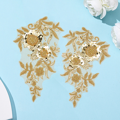 1Pair Flower Lace Polyester Embroidery Organza Ornament Accessories DIY-CY0002-32A-1