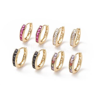 Cubic Zirconia Rectangle Hoop Earrings EJEW-B014-25G-1