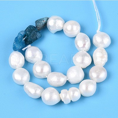 Natural Apatite Nuggets & Natural Cultured Freshwater Pearl Beads Strands PEAR-N023-01A-09-1