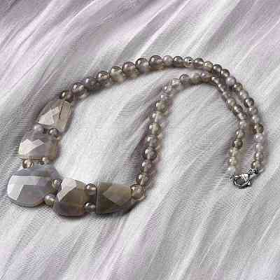 Natural Grey Agate Faceted Bib Graduated Beaded Necklaces for Women NJEW-B128-01F-1