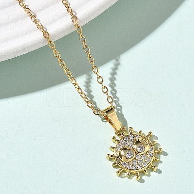 Brass Micro Pave Clear Cubic Zirconia Sun Pendant 304 Stainless Steel Chain Necklaces for Women NJEW-D341-06G-1