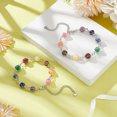 2Pcs Round Natural Mixed Gemstone Beads Bracelets for Women BJEW-UN00018-1