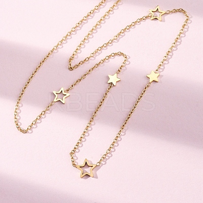 304 Stainless Steel Star Link Chain Necklaces NJEW-R026-13G-1