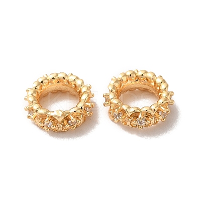 Brass Micro Pave Cubic Zirconia Rondelle European Beads KK-M242-03G-1