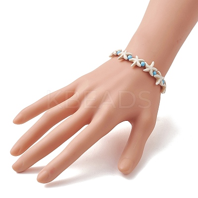 Adjustable Synthetic Turquoise Starfish Beads Braided Bead Bracelets for Women BJEW-JB13583-1