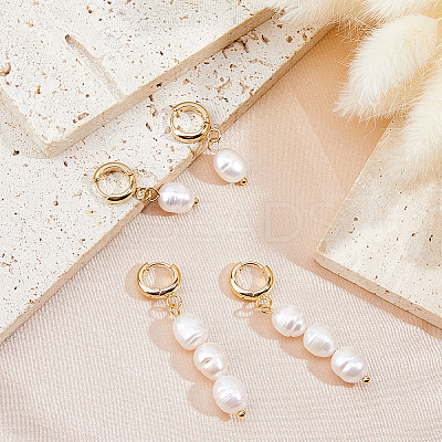 2 Pairs 2 Styles Natural Cultured Freshwater Pearl Teardrop Hoop Earrings EJEW-HS00007-1