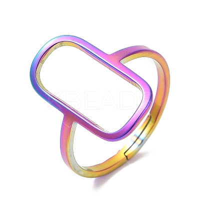 Ion Plating(IP) 304 Stainless Steel Hollow Rectangle Adjustable Ring for Women RJEW-M149-31RC-1