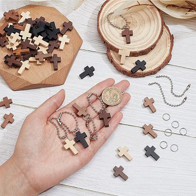 80Pcs 4 Colors Cross Wooden Pendants DIY-NB0007-52-1