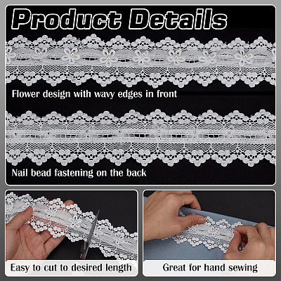 2 Yards Polyester Flower Lace Ribbons SRIB-FG0001-28-1