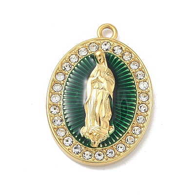 304 Stainless Steel Enamel with Crystal Rhinestone Pendants STAS-G371-03G-05-1