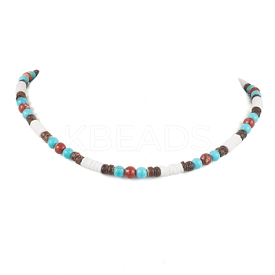 Summer Beach Natural Red Jasper & Synthetic Turquoise & White Shell & Coconut Beaded Necklaces NJEW-JN05012-1