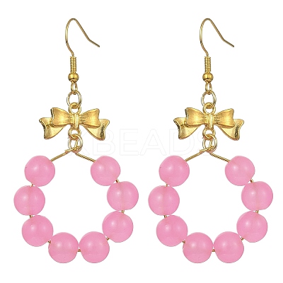 Imitation Jade Glass Beaded Ring Dangle Earrings EJEW-JE05567-05-1